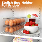Egg Container With Lid and Handle for Refrigerator Organization- Pack of 2 - Clear Stackable Egg Holder for Kitchen or Pantry Organizers and Storage