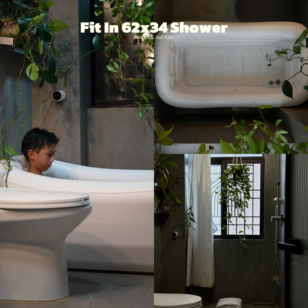 Mozoo Inflatable Bathtub 62''L X 34''W, Portable Bathtub For Adult, Unmatched Durability, Anti-Leak Drainage System, 2-Minute Setup, Space-Saving Foldable Design