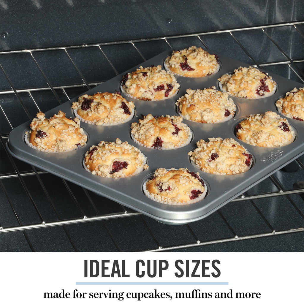 Martha Stewart Gallen 12 Cup Nonstick Carbon Steel Muffin/Cupcake Pan - Silver