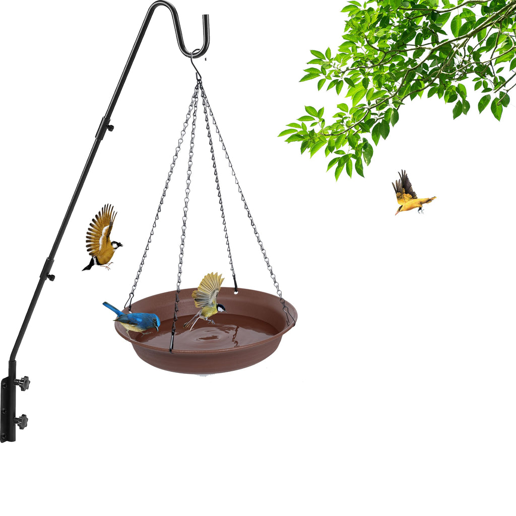 VUWEZ Hanging Bird Bath, Hanging Bird Water Feeder for Outdoors, Feeder Bowl, 1 Pack Birdbath Tray Accessories for Outside, Plastic Birdbaths Tray for Garden Patio Decoration (14", Chocolate)