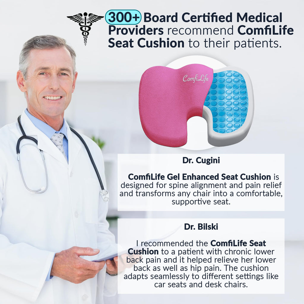 ComfiLife Premium Gel & Memory Foam Seat Cushion – Doctor Recommended Office Chair Cushion, Car Seat Cushion – Chair Cushions for Back & Sciatica Pain Relief – Seat Cushions for Office & Desk (Pink)