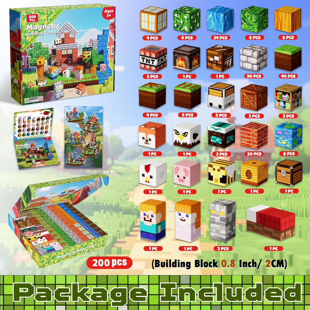 200 PCS Magnetic Blocks - Magnetic Building Blocks, Stacking Magnets for Kids, Sensory Toy for STEM Montessori Sensory Toys for Kids 3+ Boys and Girls Christmas Birthday Gifts