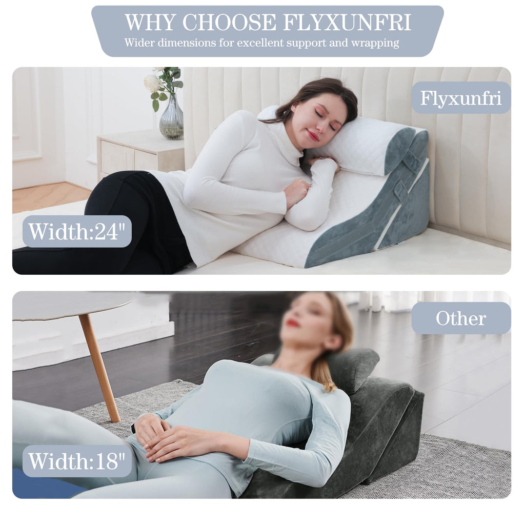 Flyxunfri Wedge Pillow Headboard Orthopedic Bed Wedge Pillows Set 9&12&16&20 Inches Adjustable Memory Foam for Acid Reflux Relief Ergonomic Incline Reading Pillow for Back Pain