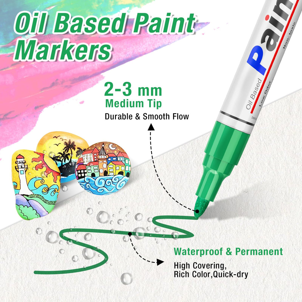 DAPAWIN Oil Based Paint Pen: Permanent Paint Marker, Quick-Dry, Waterproof Paint Set of 24 for Metal, Wood, Easter egg, Rock Painting, Glass, Fabric, Ceramic, Mug, Plastic, Stone, Christmas Stencil