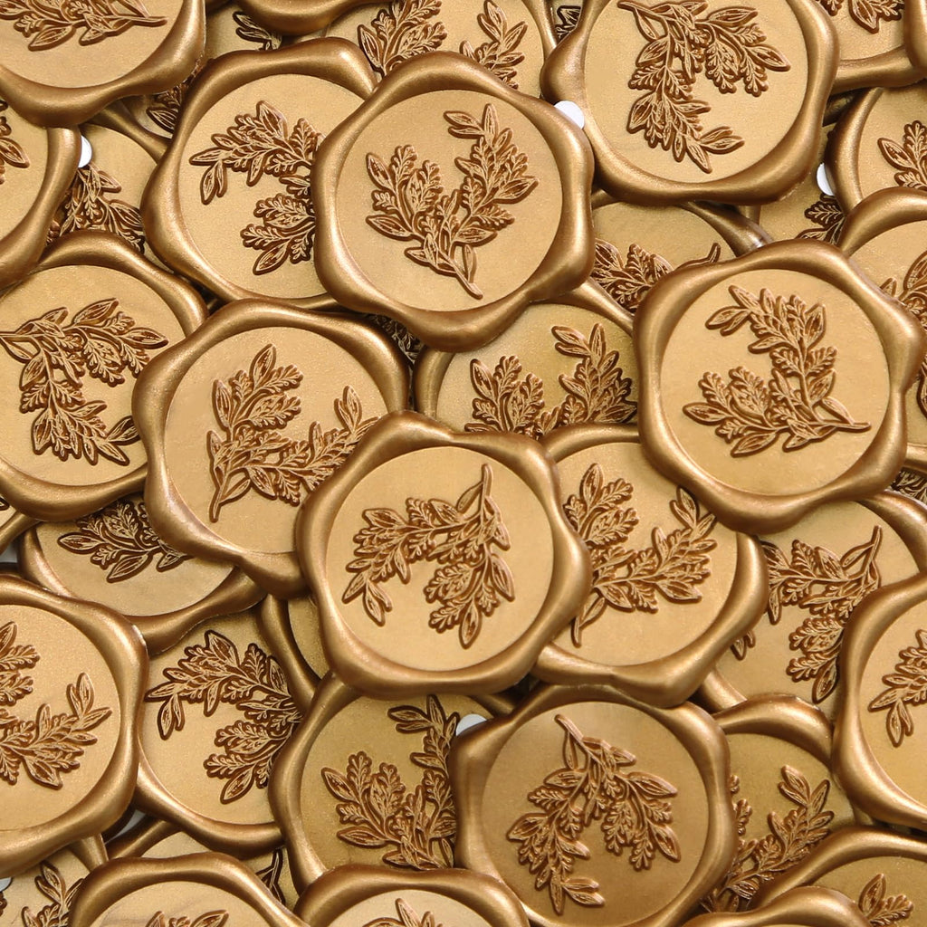 UNIQOOO Wax Seal Stickers - Eucalyptus Wedding Invitation Envelope Seal Stickers, 100 Pcs Self- Adhesive Antique Gold Stickers, Perfect for Invitation, Christmas, Gift Wrapping, Party