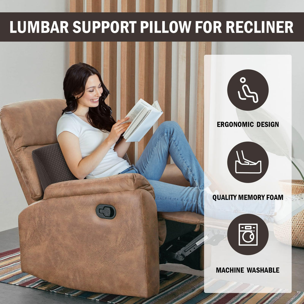 HOMBYS Lumbar Support Pillow for Recliner Chair, Memory Foam Back Support Cushion for Elderly,Extra Large Lumbar Support Pillow with Extension Straps, Thick Backrest for Home Reading