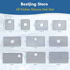 Bestjing Silicone Sink Protectors for Kitchen Sink with Rear Drain - 26"x 14" Kitchen Protector Accessory, Non-Slip Heat Resistant Grid Mat for Bottom of Farmhous Peorcelain Stainless Steel(Rear Hole)