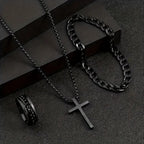 Alloy Cross Necklace Bracelet Ring Set of Three, Cross Pendant, Fashion Accessories, Suitable for Everyday Wear and Match