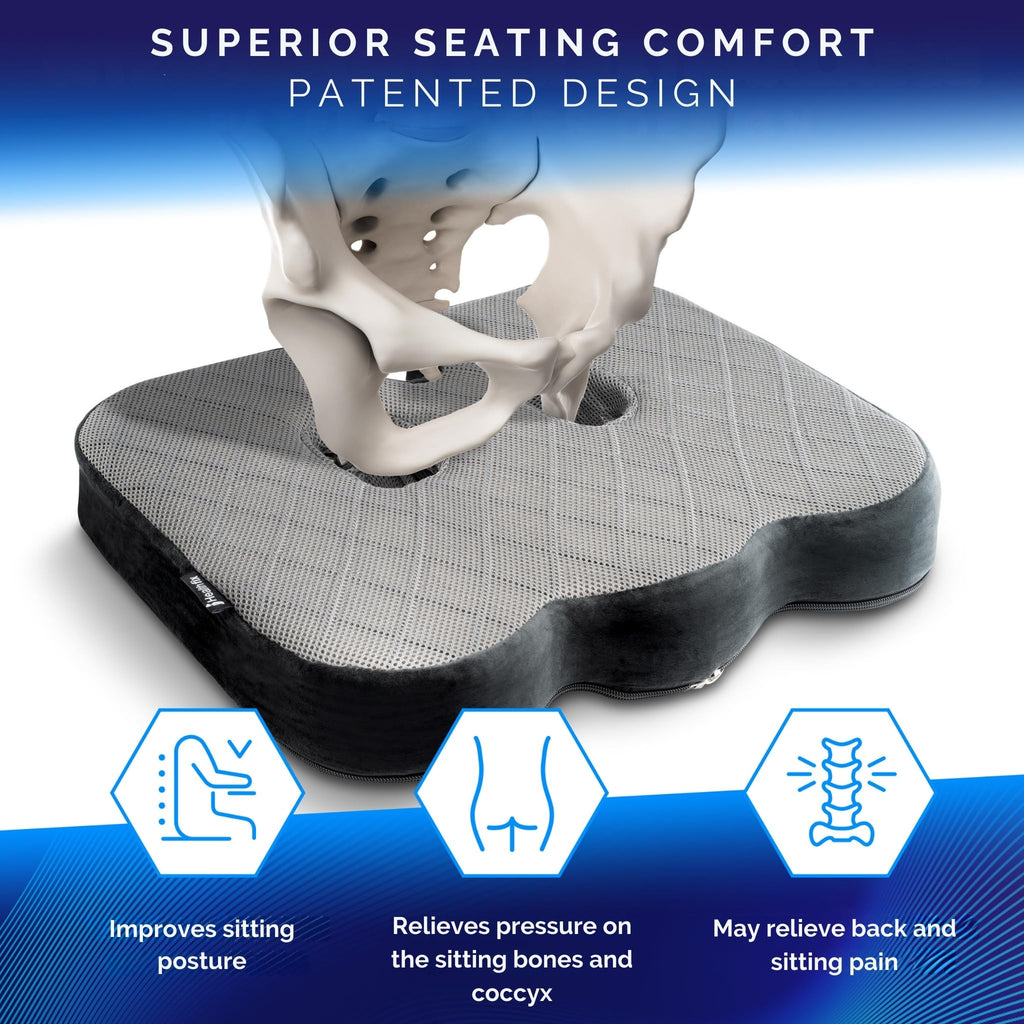 Healthfix® Memory Foam Seat Cushion for Office Chair & Car – Orthopedic Coccyx Pillow for Tailbone & Sciatica Pain Relief – Premium Comfort Chair Pad with Washable Cover and Non-Slip Bottom