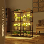 Bamworld Plant Stand with Grow Lights for Indoor Plants Wood Plant Shelf 4 Tier Large Flower Stand for Mutiple Plant Holder Rack for Patio Living Room Balcony