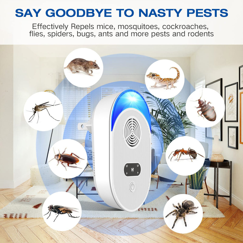 Ultrasonic Pest Repeller, Indoor Ultrasonic Repellent for Roach, Rodent, Mouse, Bugs, Mosquito, Spider, Mice, Electronic Plug in Pest Control, 6 Packs
