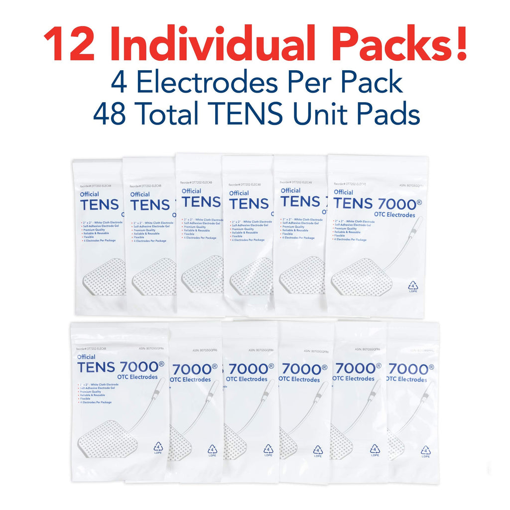 TENS 7000 Official TENS Unit Electrode Pads - 48 Pack, Premium Quality OTC TENS Unit Replacement Pads, 2" X 2" - TENS Unit Pads Compatible with Most TENS Machines Value Pack