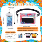 4 Pack Waterproof Fanny Pack with Waist Strap Waterproof Phone Pouch Dry Bag for Kayaking Pool Swimming Boating Beach Fishing Travel Diving Surfing (Hawaii, 2 Fanny Pack + 2 Pouch Bag)