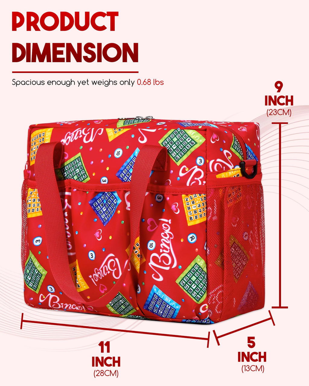 Bingo Bag with Pockets for Bingo Daubers Dabbers Dobbers Red Bingo Bag for Bingo Stuff Supplies Bingo Dauber Bag for Bingo Equipment Bingo Accessories for Women Bingo Prizes for Adults Seniors Elderly
