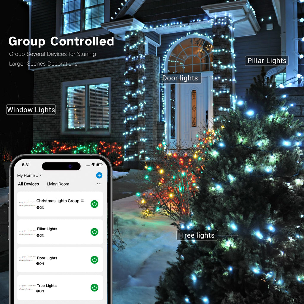 Brizled RGB Christmas Lights, 164ft 498 LED Smart String Lights App Controlled, Dimmable Color Changing Christmas Lights, Xmas Tree Lights Work with Alexa & Google Home