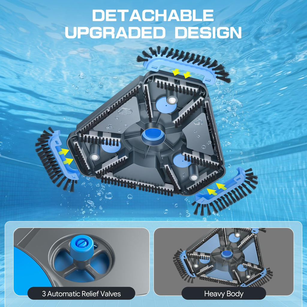 UIRWAY Upgrade Pool Vacuum Head with Side Brush & 360° Swivel Cuff, Heavy Duty Manual Kink-Resistant 1-1/2" x 40 Ft Vacuum Hoses, Weighted Triangular Shape for Inground & Above Ground Pool(No Pole)