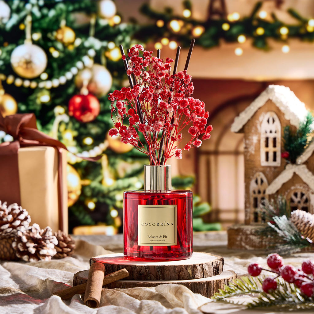 COCORRÍNA Diffuser - Balsam & Fir 6.7 Fl.oz Diffuser with 8 Sticks Home Fragrance Christmas Reed Diffuser for Bathroom Shelf Decor Home Decor