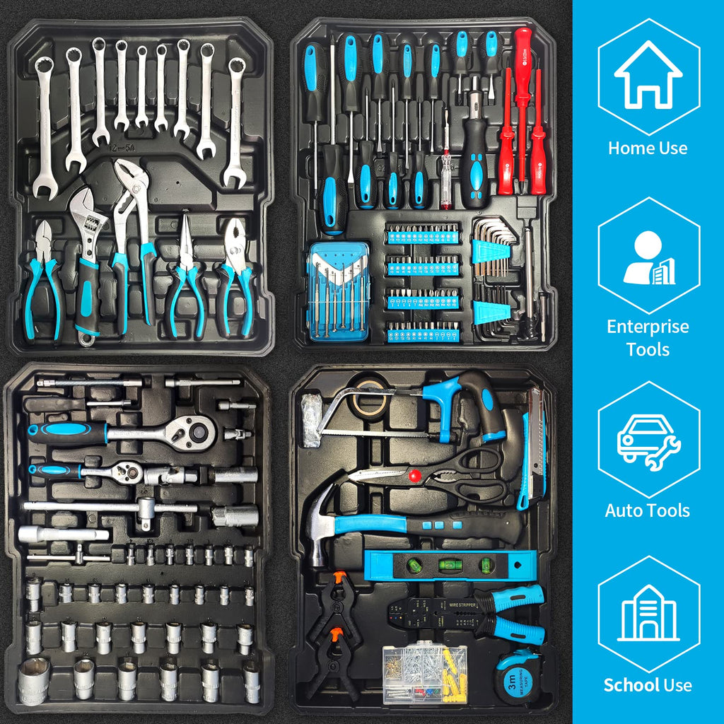 Arcwares 799pcs Aluminum Trolley Case Tool Set Silver, House Repair Kit Set, Household Hand Tool Set, with Tool Belt for Father's Day, Valentine's Day, Christmas