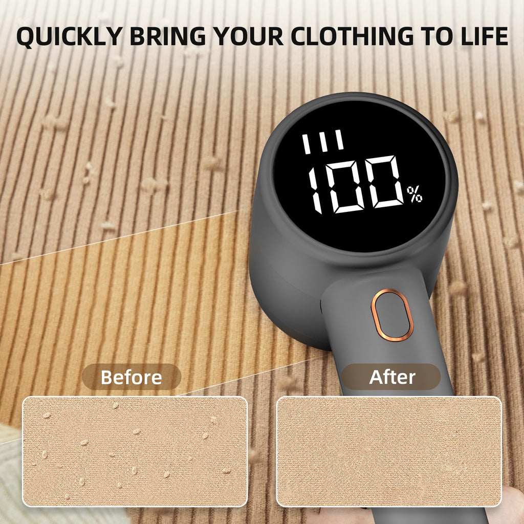 Fabric Shaver, Lint Remover Rechargeable, Electric Portable Sweater Defuzzer with 3 Speeds, 6 Leaf Blades, Digital LED Display to Remove Pilling for Clothes, Furniture, Sweater, Couch, Blanket