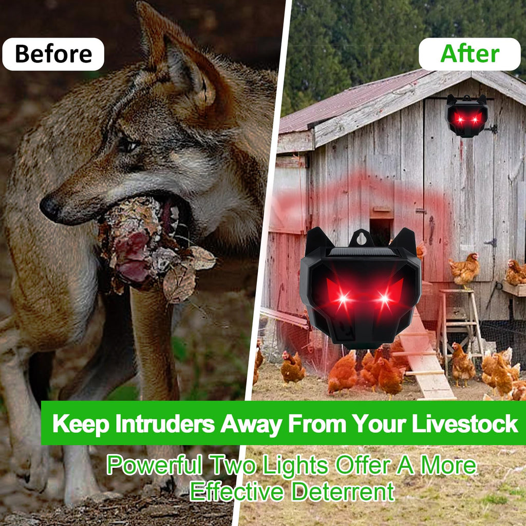 Defendy Coyote Deterrent,Solar Nocturnal Animal Repeller Predator Light Scare, Effective Repellent Device for Coyote, Deer, Fox, Raccoon, Skunk, for Chicken Coop, Farm, Yard, Garden (2 Packs)