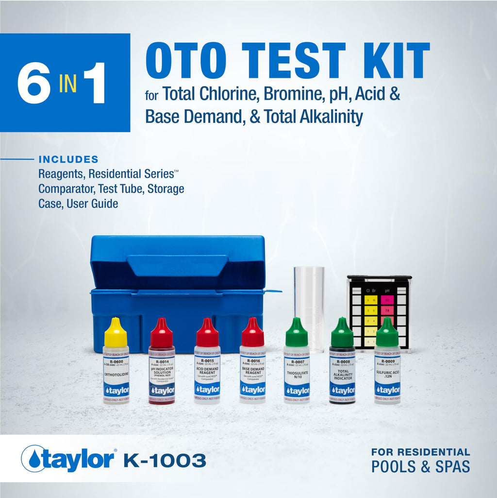 Taylor K-1003 OTO, 6-in-1 Pool Test Kit for for Total Chlorine, Bromine, pH, Acid & Base Demand, Total Alkalinity, 100+ Tests, Quick & Easy for Pools & Spas | Made in the USA