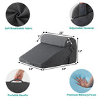 Bedluxe Adjustable 4pcs Bed Wedge Pillow Set, Memory Foam Wedge Pillow Post Surgery for Back, Neck, Leg Pain Relief, Pillow Wedge for Sleeping, Sitting up in Bed, Acid Reflux and GERD, Black