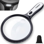 Large Magnifying Glass with Light, 5X 15X Magnifier Handheld Illuminated Lighted Magnifier with 4 LED Lights Storage Bag Clean Cloth for Seniors Reading, Inspection, Exploring
