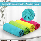 HOMEXCEL Microfiber Cleaning Cloth 210GSM, Pack of 12, Size:11.5" x 11.5", Ultra-Soft, High-Density Non-Abrasive Cleaning Towels for Cars, Glass, Kitchen, Reusable Rags, Blue/Green/Yellow/Pink