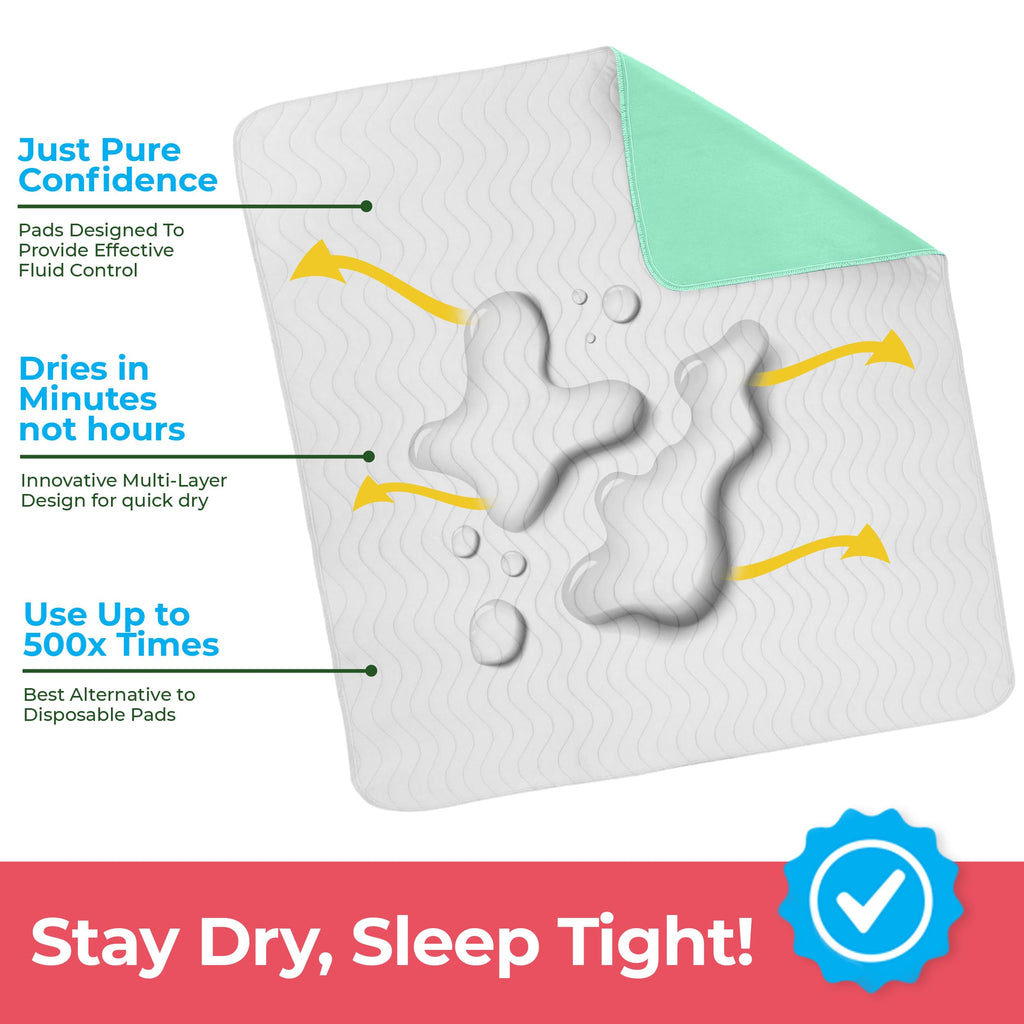 Utopia Bedding Waterproof Incontinence Bed Pads 34 x 36 Inches (Pack of 4, Green/Blue), Washable and Reusable Underpads for Adults, Elderly and Pets, Absorbent Protective Pads