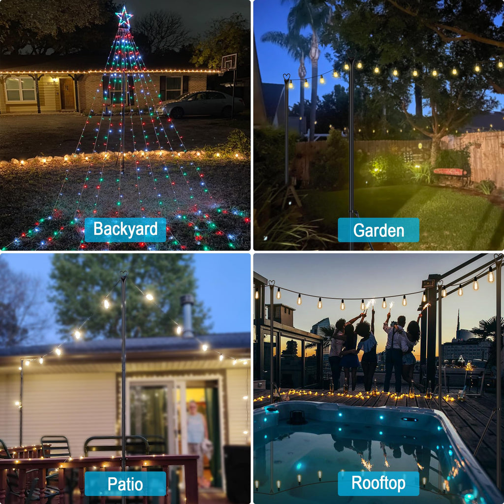 XDW-GIFTS String Light Pole - Steel Poles for Outdoor String Lights Hanging, Garden, Backyard, Patio Lighting Stand for Parties, Christmas, Wedding, 2 Pack