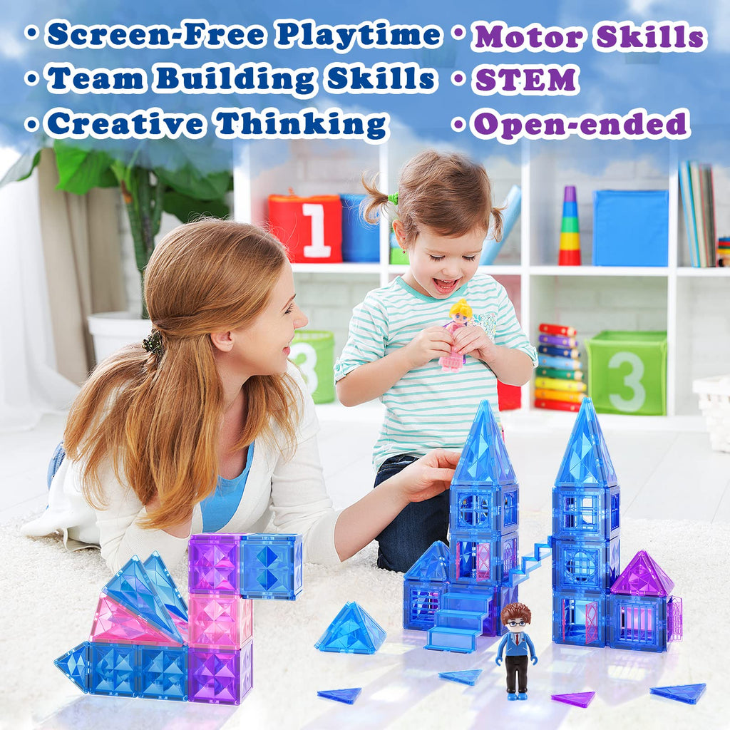 Frozen Toys for Girls Magnetic Tiles 102pcs with 2 Stairs 2 Dolls Princess Castle Building Toys Girls Toys Age 4-5 6-8 Magnetic Blocks Birthday Xmas Gifts for Girls Toys for 3 4 5 6 7 8+ Year Old