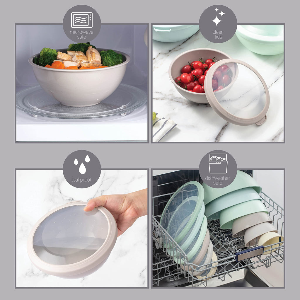 COOK WITH COLOR Nesting Mixing Bowls - 12 Piece Plastic Bowl Set with Lids, Microwave Safe (Mint Ombre)