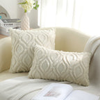 decorUhome Christmas Decorative Throw Pillow Covers 22x22, Soft Plush Faux Wool Couch Pillow Covers for Home, Set of 2, Beige