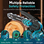 Chainsaw 6-Inch 2 Pack 2000mAh Battery Hand Mini Chain Saw Birthday Christmas Gifts for Men Portable Cordless for Wood Cutting Tree Trimming Projects Gardening Tools (Blue-2 Battery)