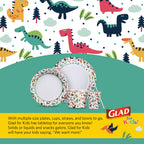 Glad for Kids 8 1/2-Inch Paper Plates | Small Round Paper Plates with Dinosaurs | Heavy Duty Disposable Soak Proof Microwavable Paper Plates, 8.5" Round Plates 120ct| Kids Plates, Dinosaur Plates
