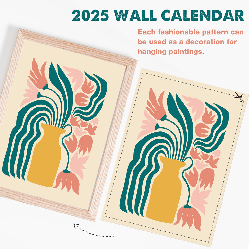2025 Calendar - 2025 Wall Calendar 12 Months from Jan. 2025 to Dec. 2025, 8.5" x 23.4"(Open), The Perfect Matisse Style Calendar Planner with Ample Blocks for Writing, Beautiful Flower Calendar 2025