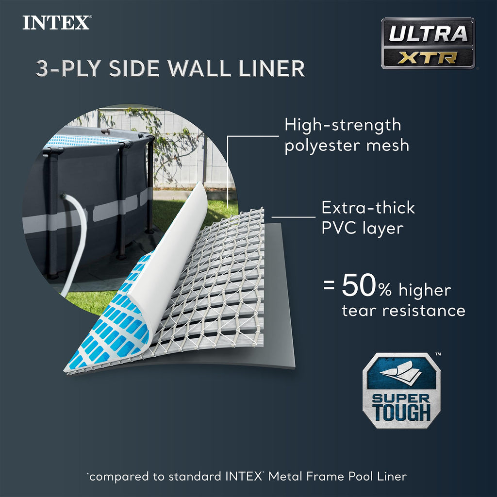 Intex Ultra XTR Frame 14' x 42" Round Above Ground Outdoor Swimming Pool Set with Sand Filter Pump, Ladder, Ground Cloth, and Pool Cover