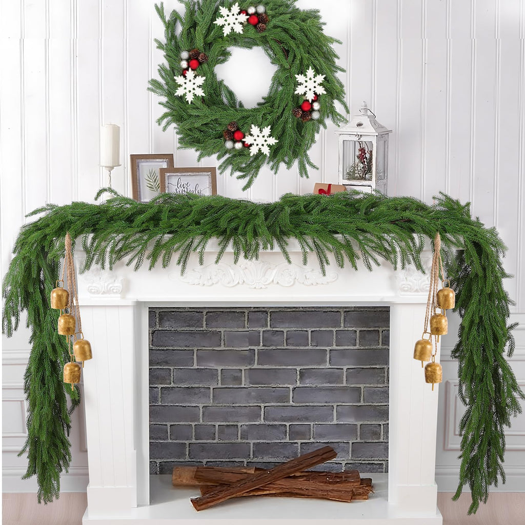 Hananona 2 Pcs 6 Ft Artificial Norfolk Pine Garlands, Real Touch Winter Pine Garland, Green Artificial Greenery Garland for Table, Mantle, Wall, Indoor, Outdoor Christmas Decorations (2, 6 FT)