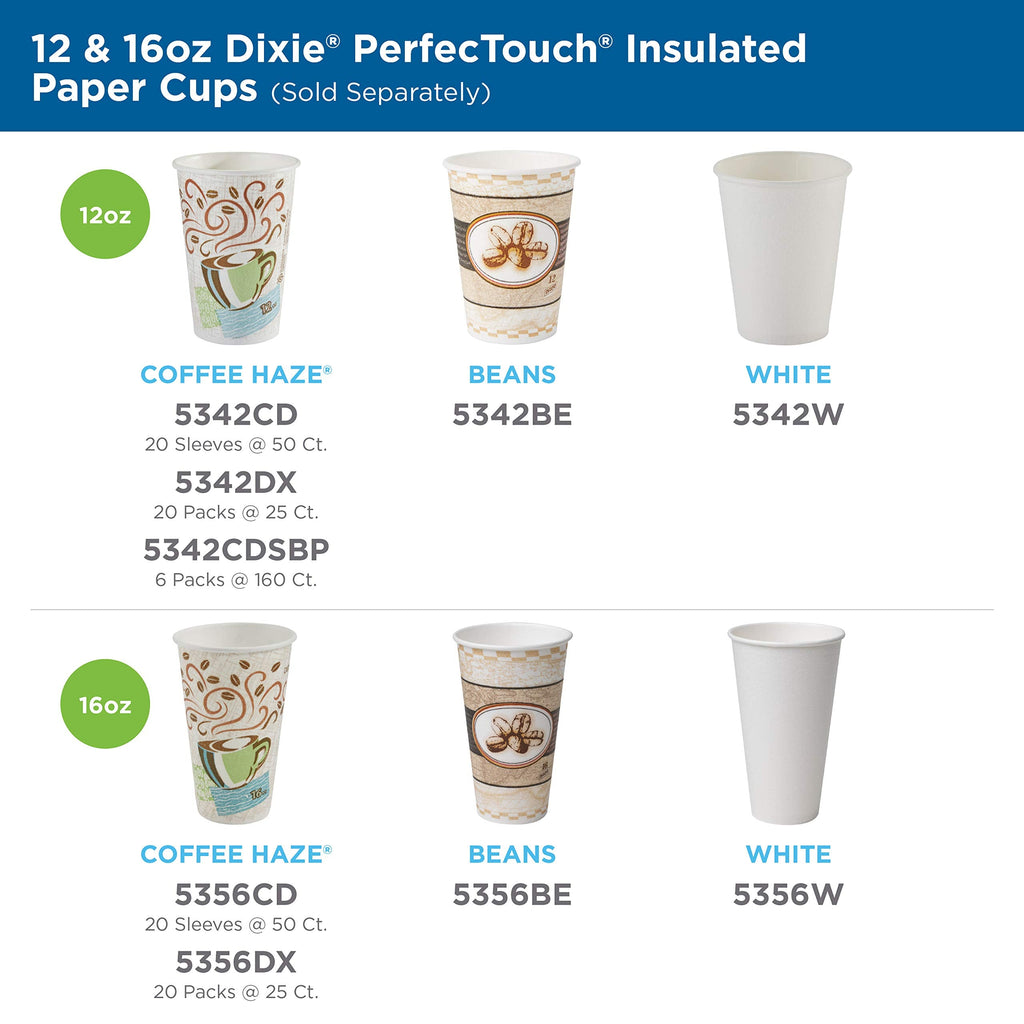 Dixie PerfecTouch 12 Oz Insulated Paper Hot Coffee Cup by GP PRO (Georgia-Pacific), Coffee Haze, 5342DX, 500 Count (25 Cups Per Sleeve, 20 Sleeves Per Case)
