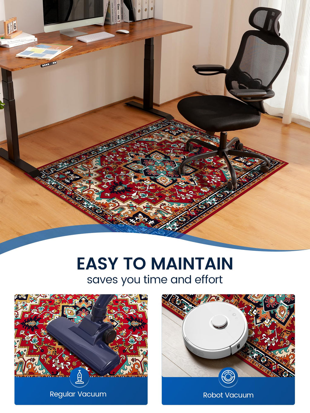 PROHALO Office Chair Mat for Hardwood Floor, 48"x60" Desk Chair Mat for Rolling Chairs, Non Slip Computer Chair Mat, Office Rug Mat for Office Home Hard Floor, Under Desk Mat for Gaming Chair-Deep Red