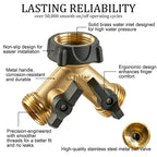 Brass Garden Hose Splitter 2 Way, 3/4 Inch Hose Connector Tap Splitter, Hose Y Splitter, Hose Spigot Adapter 2 Valves with Extra Rubber Washers