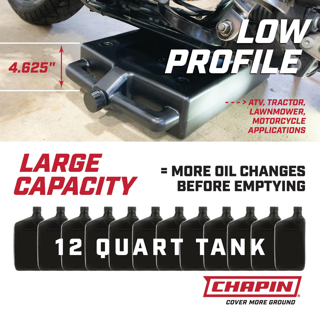 Chapin 78005 Oil Drain Pan, 12‑Quart Low‑Profile Automotive Drain Container, Recycled Polymer Construction, Large Splash‑Free Target Area & Built‑In Carry Handles for Easy Oil & Coolant Changes