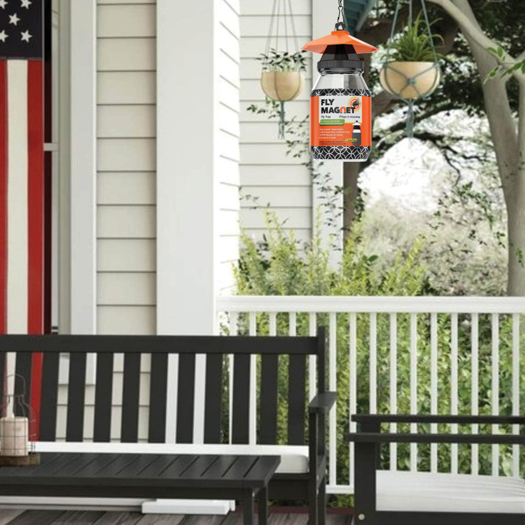 Outdoor Fly Trap [2 Pack] Fly Traps Outdoor with Dissolvable Non-Toxic Bait - Fly Repellent for Outdoor Use Only - Controls Flies for Patios, Barns, Ranches Etc. Hanging Fly Traps with Tie Included