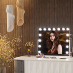 Hasipu Vanity Mirror with Lights, 22" x 18" Hollywood Lighted Makeup Mirror with 15 Dimmable Bulbs, 10X Magnification and USB Charging Port, Smart Touch 3 Colors Dimmable, 360° Rotation (Square)
