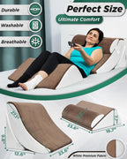Lunix 4pcs Orthopedic Bed Wedge Pillow Set, Post Surgery Memory Foam for Back, Knee, Leg Pain Relief, Adjustable Sitting Pillow for Sleeping, Acid Reflux, GERD, with Hot Cold Pack, Brown/White