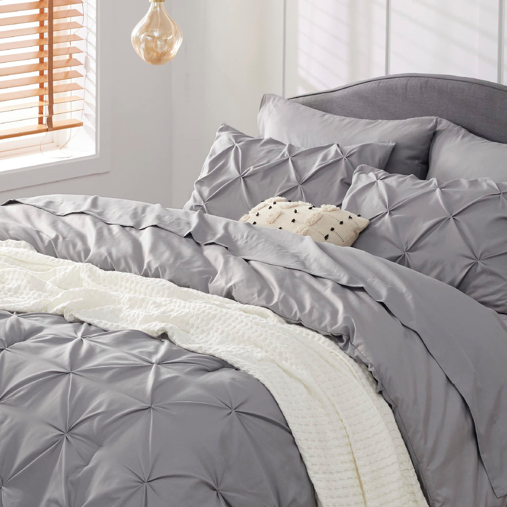 Bedsure Queen Comforter Set - Bed in a Bag Queen 7 Pieces, Pintuck Bedding Sets Gift for Christmas Grey Bed Set with Comforter, Sheets, Pillowcases & Shams