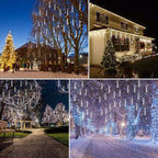Adecorty Christmas Lights Outdoor, Meteor Shower Lights 8 Tubes 192LED UL Certified Snow Falling Rain Cascading Icicle Lights for Xmas Tree Christmas Decorations Outdoor Wedding Party Window, White