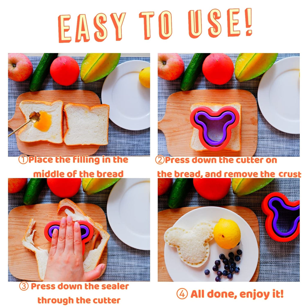 Uncrustable Sandwich Cutter, 12pcs Sandwich Cutter and Sealer sets, Uncrustable Maker, Crustless Sandwich Maker, Bread Cookie Cutters for Boys Girls Lunch & Bento Box (Dinosaur Heart Mouse Star)