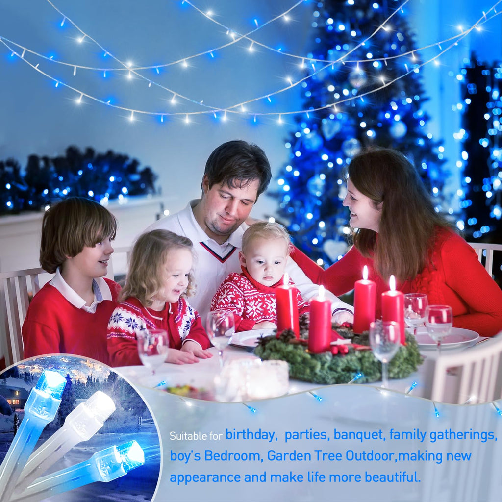 JMEXSUSS Blue and White String Lights Outdoor Indoor, 200 LED Christmas String Lights Clear Wire, 66ft Christmas Lights Plug in for Bedroom Tree Room Party Decorations