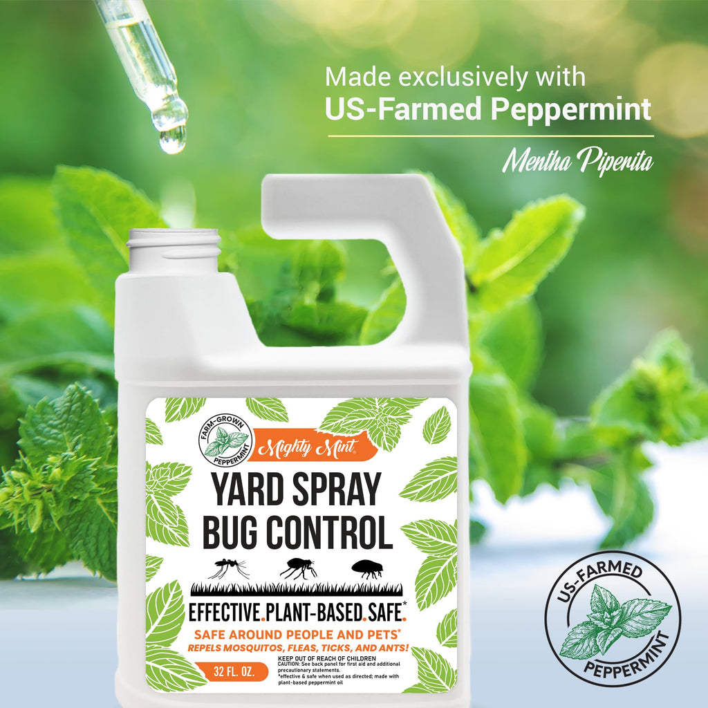 Mighty Mint Peppermint Oil Lawn & Yard Bug Control Spray – Natural Outdoor Pest Repellent for Fleas, Ticks, Mosquitoes, Ants, and More – Plant-Based, Extra-Strength Formula – 32 oz